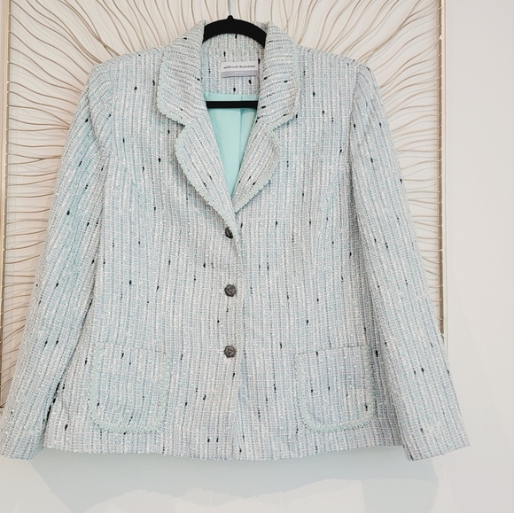 Alfred Dunner Jackets & Blazers - Alfred Dunner Blue White Aqua Boucle Tweed Suit Blazer Jacket 14 Petite